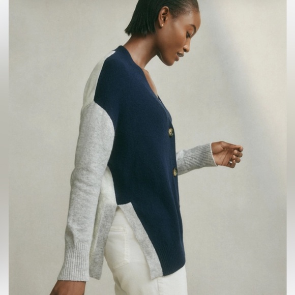 NWOT- White Company Colorblock Boyfriend Cardigan - Alpaca - large - grey/blue - Picture 4 of 11